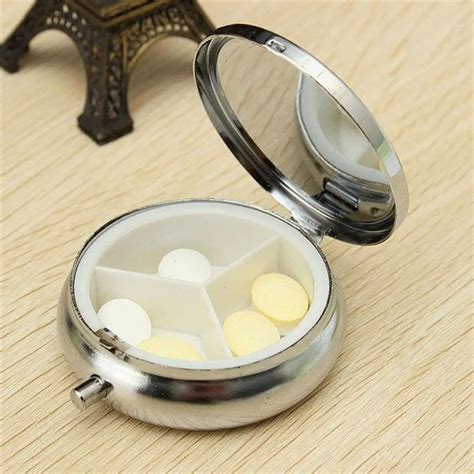 small round metal pill box|portable small pill box.